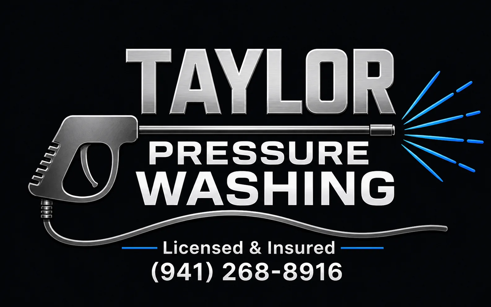 Taylor Pressure Washing logo with pressure-washer gun and blue water spray